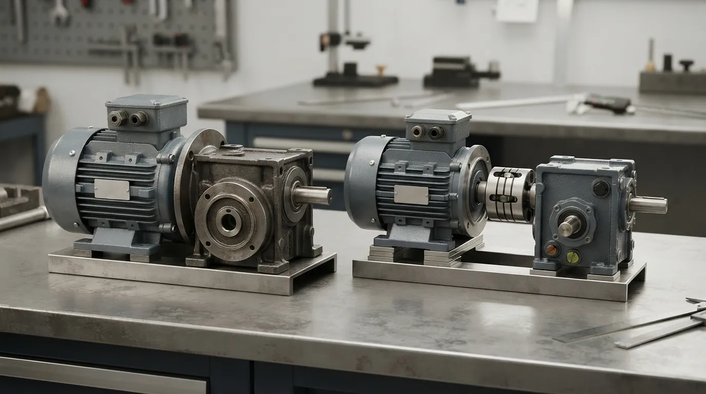 Motor de engranajes integrado junto a un motor separado, Acoplamiento y caja de cambios