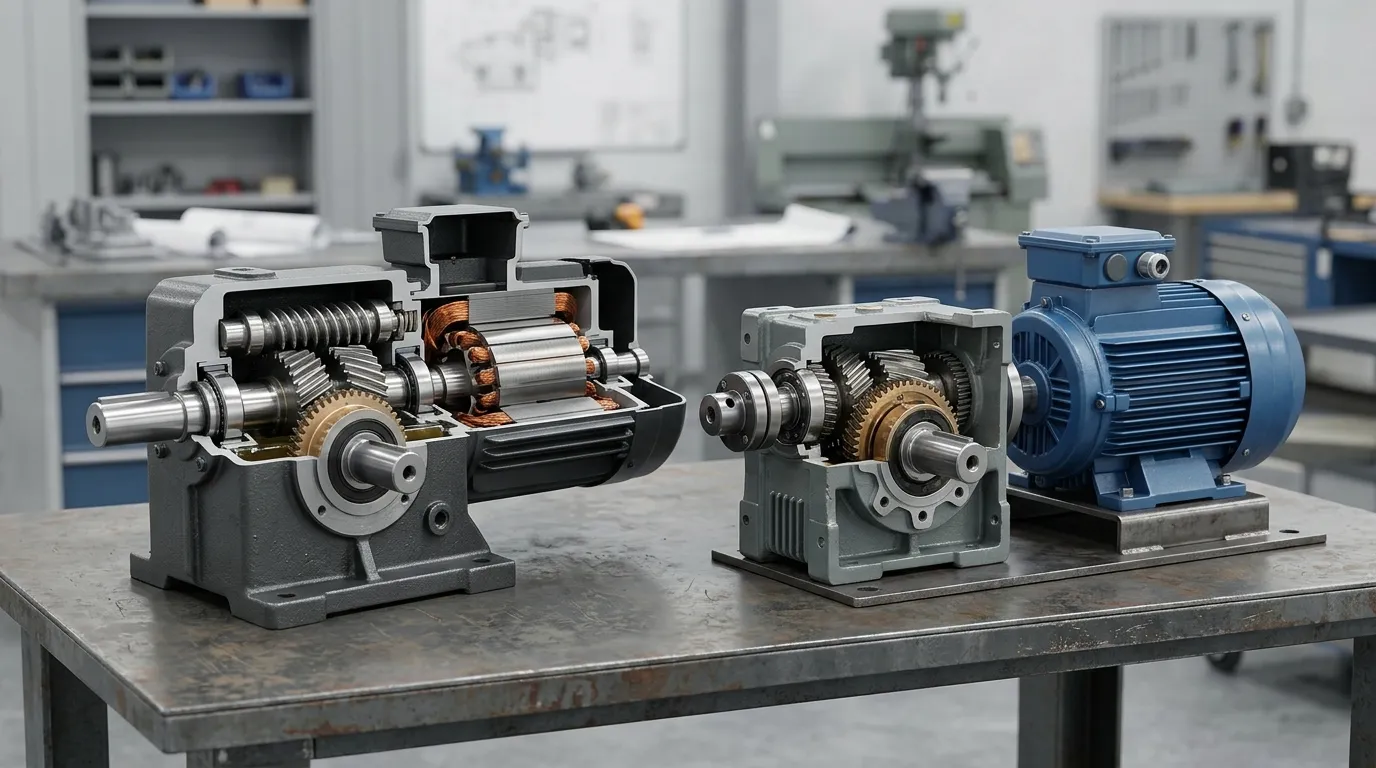 Motor de engranajes integrado junto a un motor separado y una caja de cambios industrial